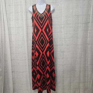 NY Collection Dress Maxi Red Black Grunge Goth Boho Studded Shift M